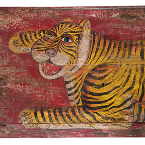 Vintage Red Painted Tiger Panel - Horizontal
