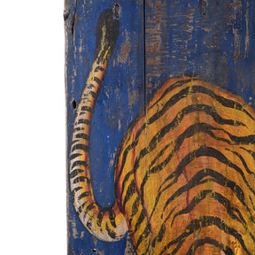 Vintage Blue Painted Tiger Panel - Vertical