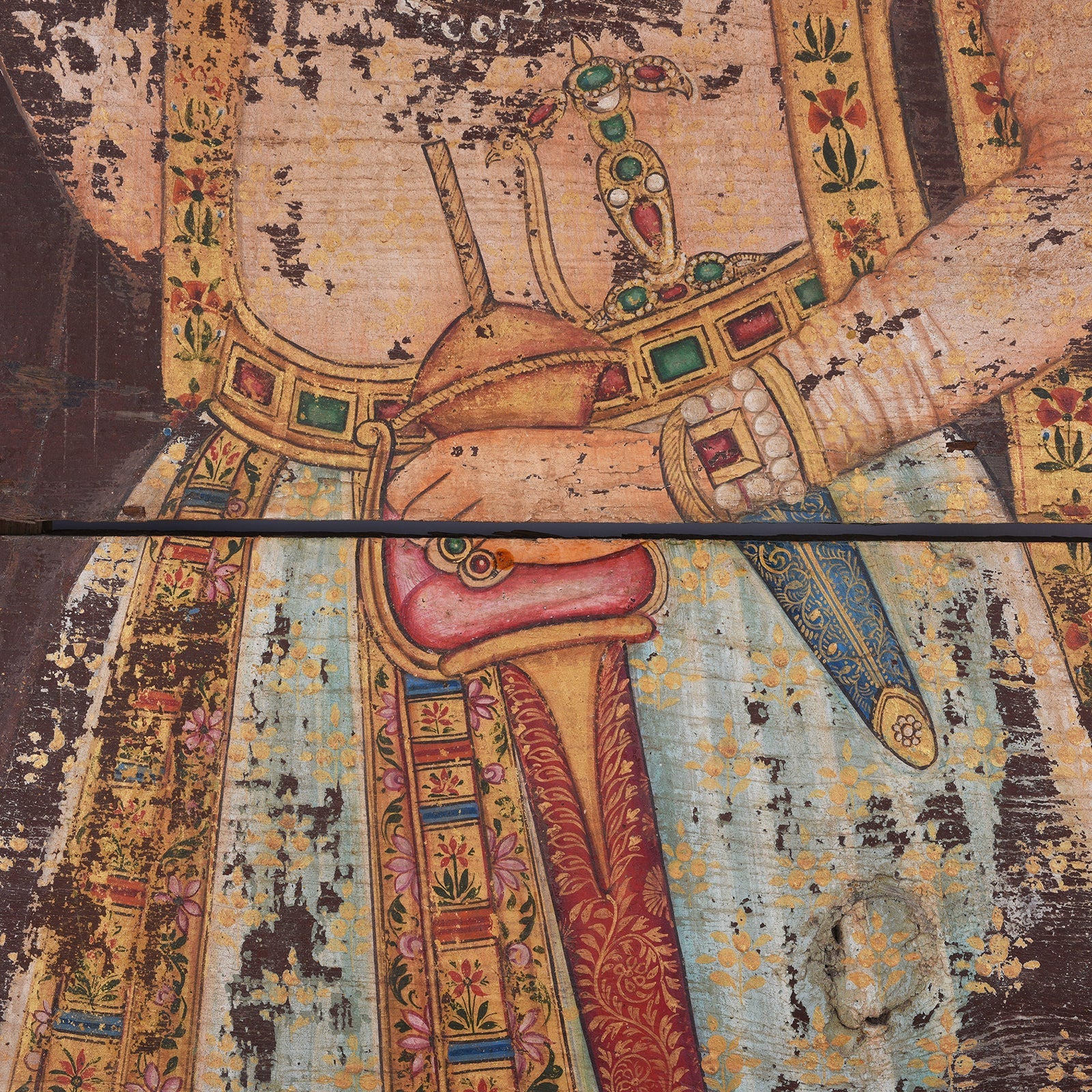 Vintage Painted Teak Maharaja Panel - Circa 1960
