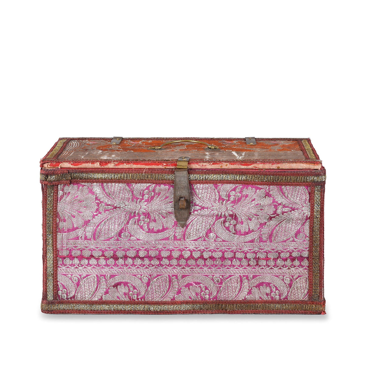 Vintage Pink / Orange Textile Box From Rajasthan - Ca 1950