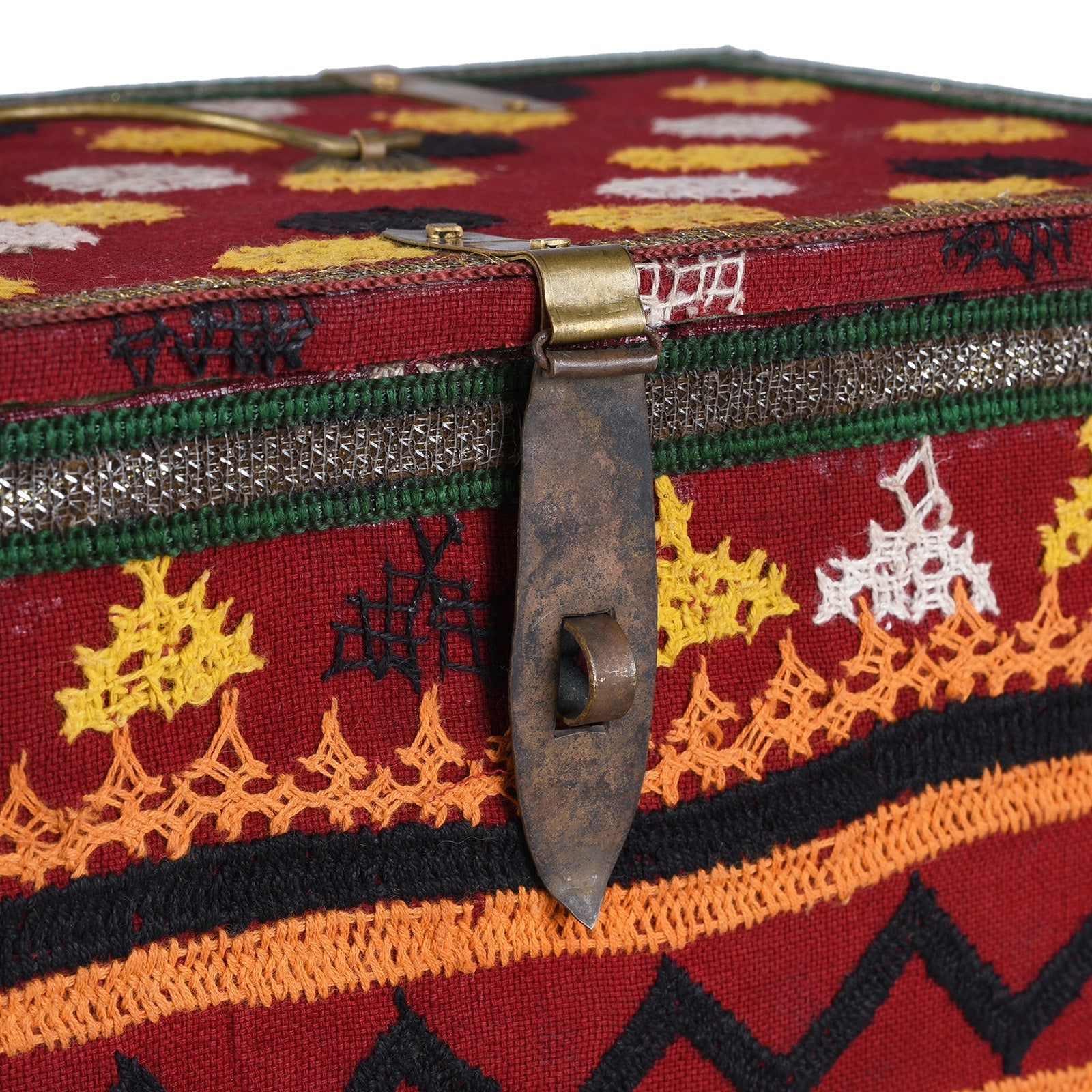 Vintage Geometric Design Textile Box From Rajasthan - Ca 1950