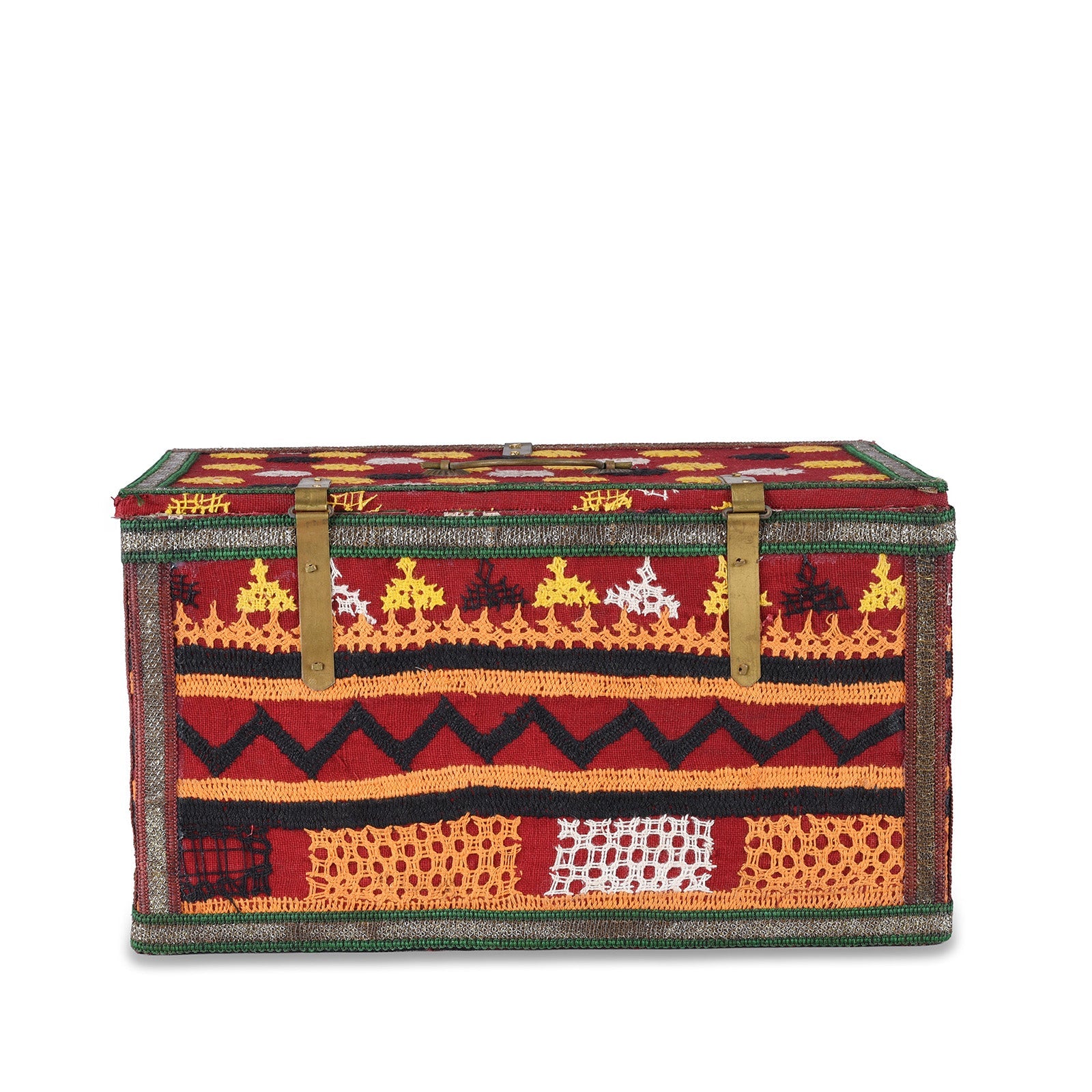 Vintage Geometric Design Textile Box From Rajasthan - Ca 1950
