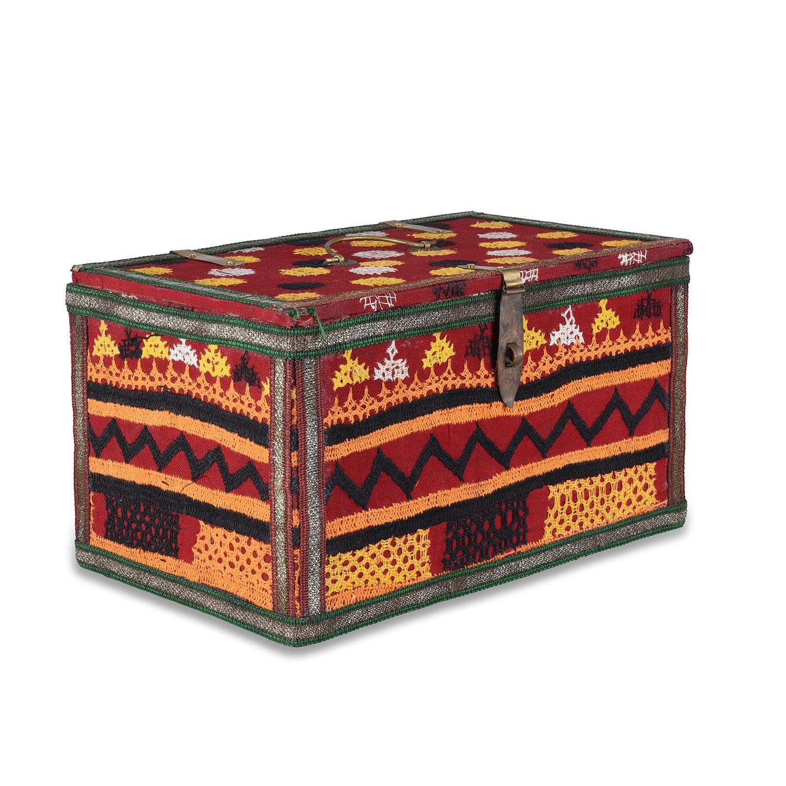 Vintage Geometric Design Textile Box From Rajasthan - Ca 1950