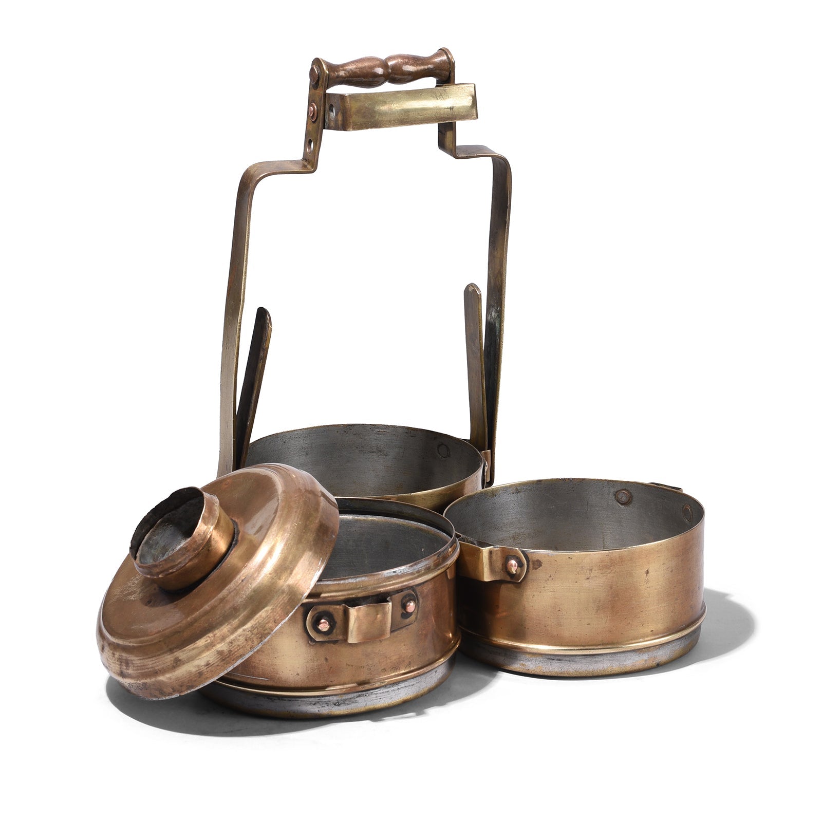 3 Tier Indian Vintage Brass Tiffin Box Set - Ca 1900
