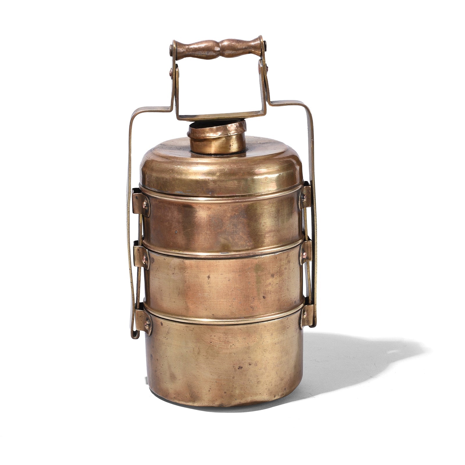 3 Tier Indian Vintage Brass Tiffin Box Set - Ca 1900