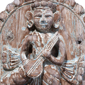 Carved Teak Musician Panel From Gujarat - 19th Century