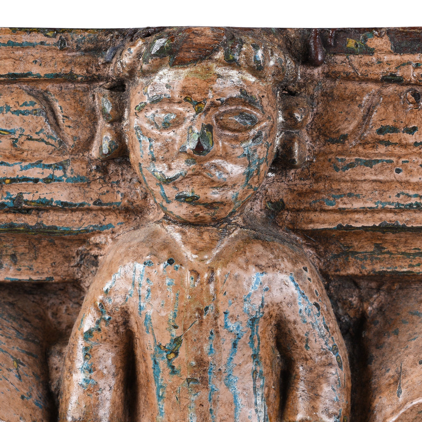 Carved Teak Capitol Candlestand From Gujarat - Late 19th Century