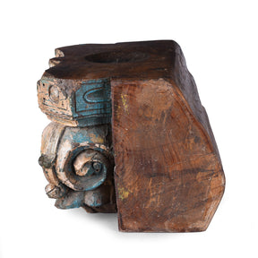 Carved Teak Capitol Candlestand From Gujarat - Late 19th Century