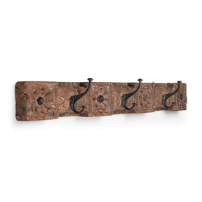 Coat Hook Rail Made From Carved Teak Panel - 19th Century