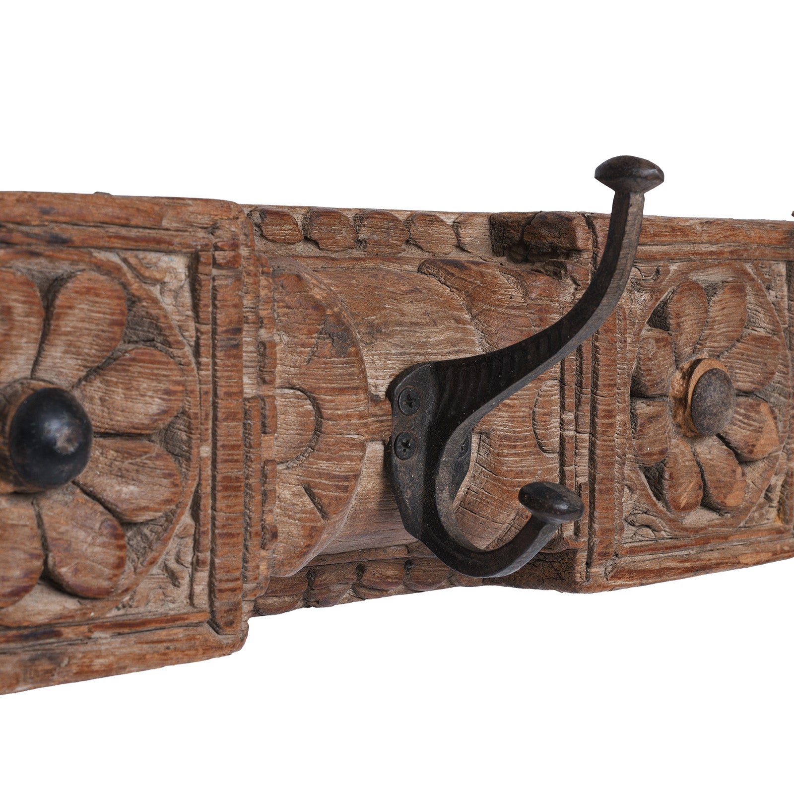 Coat Hook Rail Made From Carved Teak Panel - 19th Century