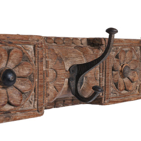 Coat Hook Rail Made From Carved Teak Panel - 19th Century