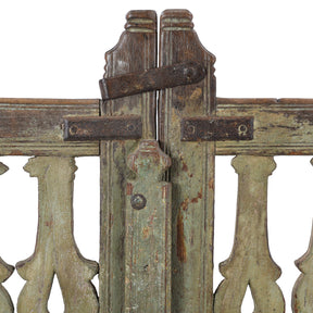 Green Painted Teak Dog Gate From Gujarat - 19th Century