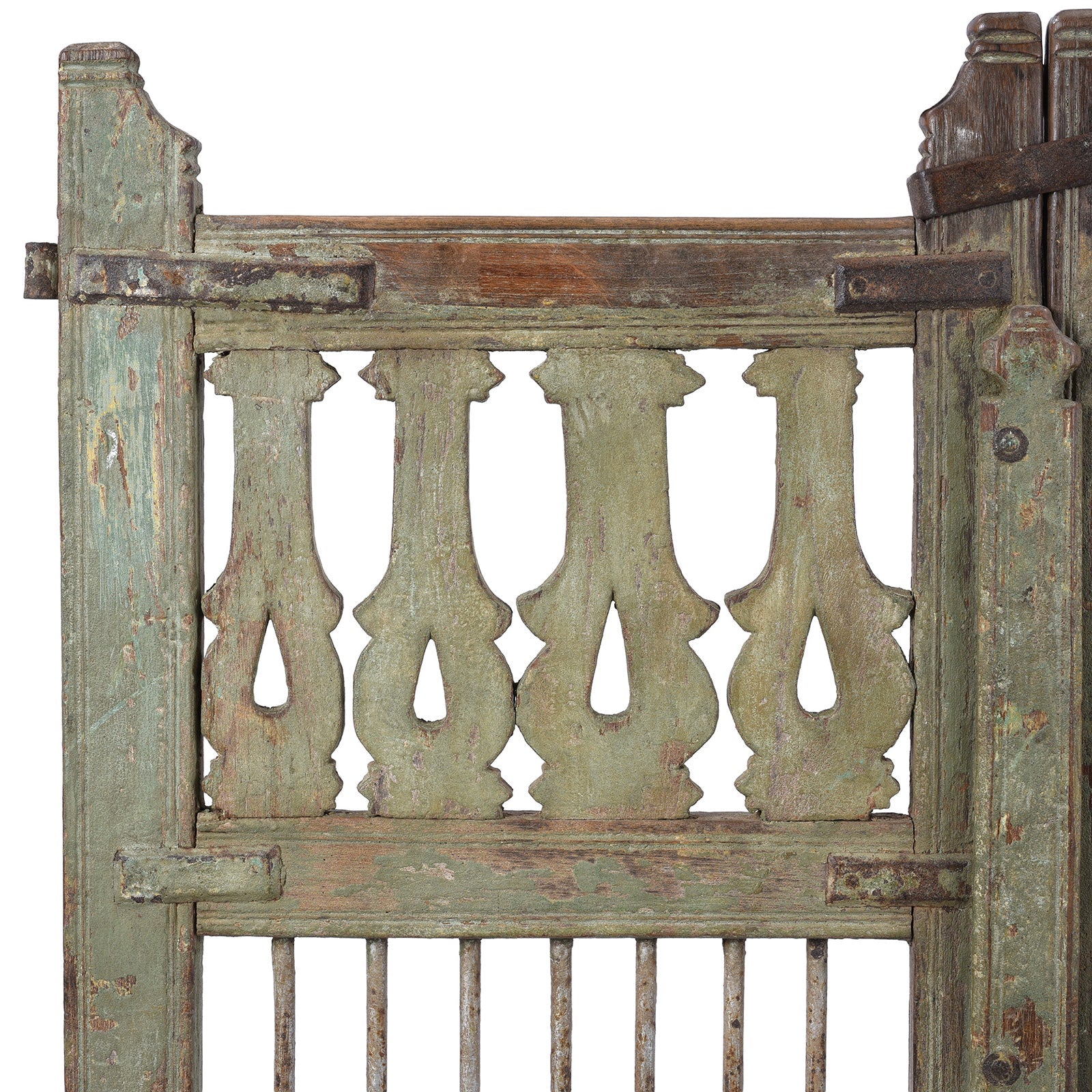 Green Painted Teak Dog Gate From Gujarat - 19th Century
