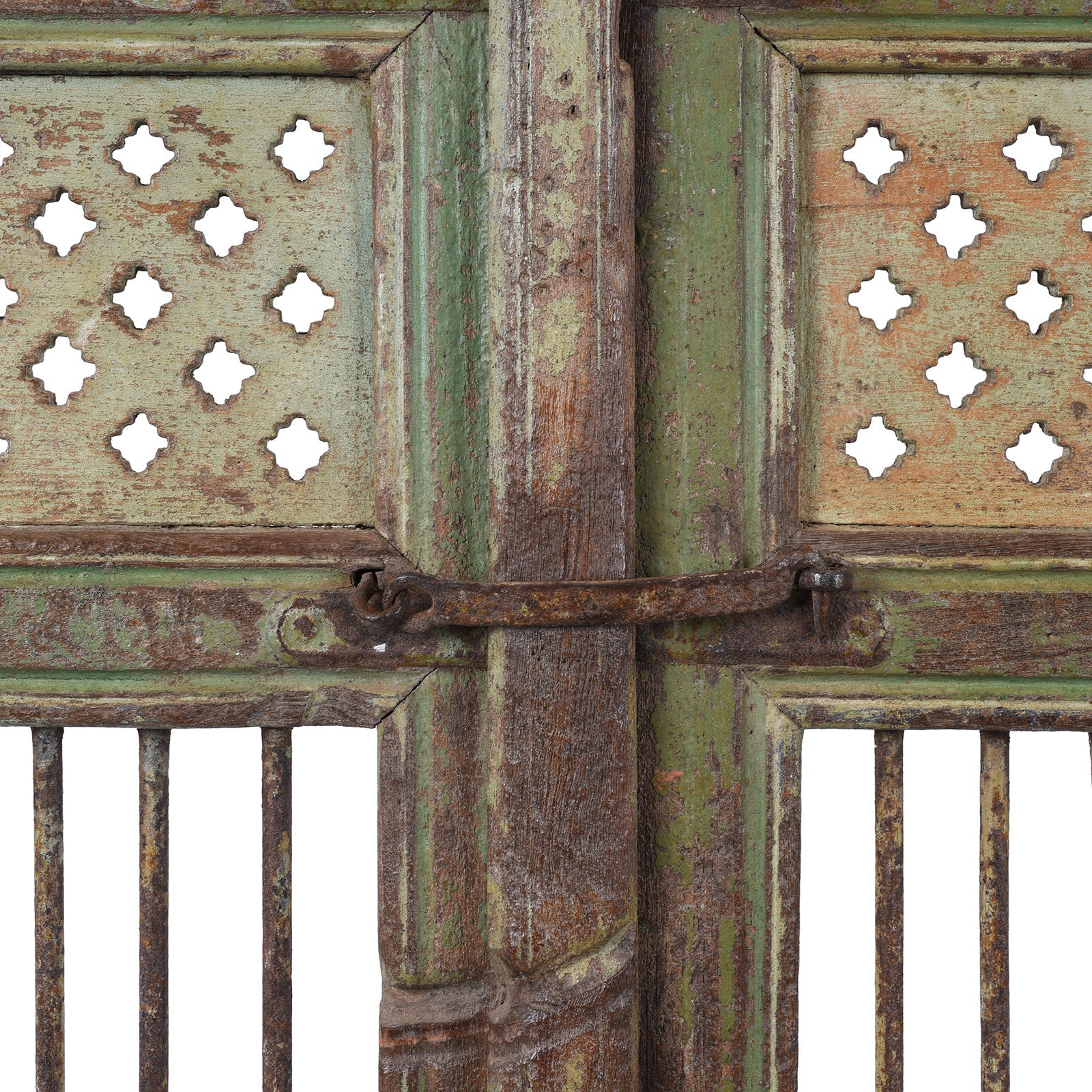 Green Painted Dog Gate From Gujarat - 19th Century