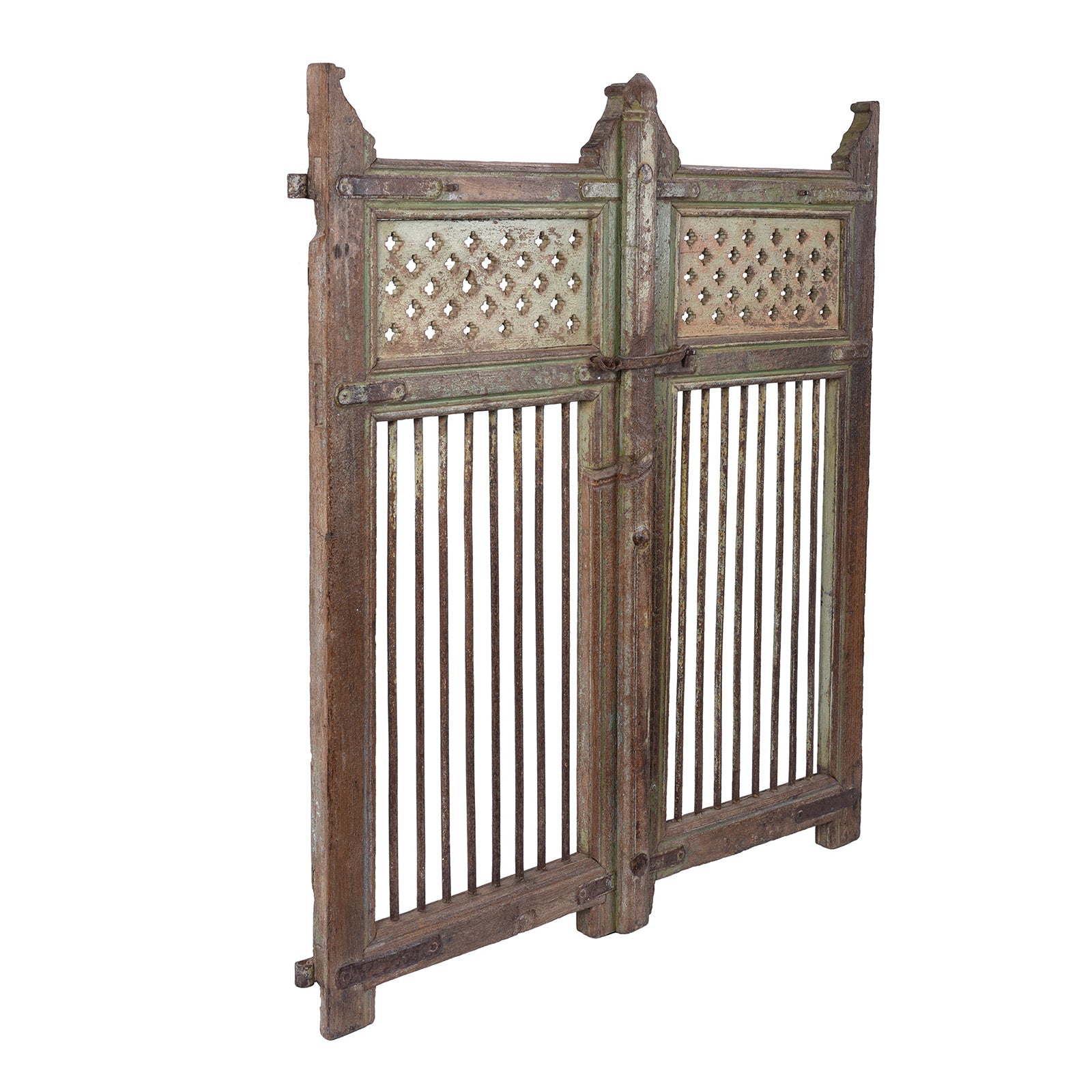 Green Painted Dog Gate From Gujarat - 19th Century