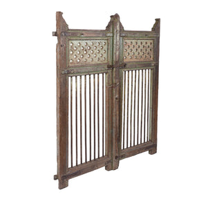 Green Painted Dog Gate From Gujarat - 19th Century