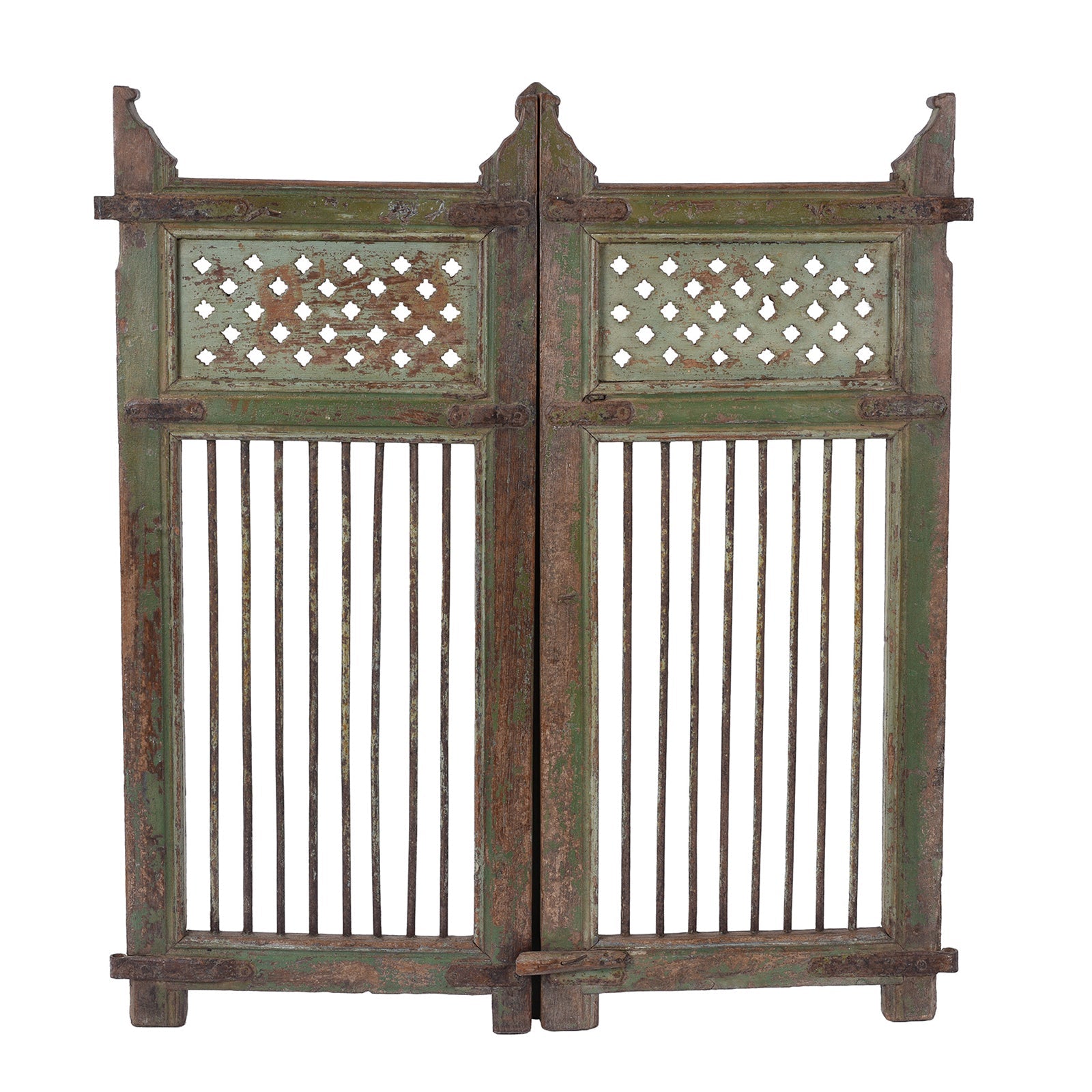 Green Painted Dog Gate From Gujarat - 19th Century