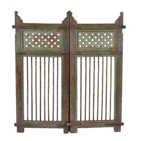 Green Painted Dog Gate From Gujarat - 19th Century