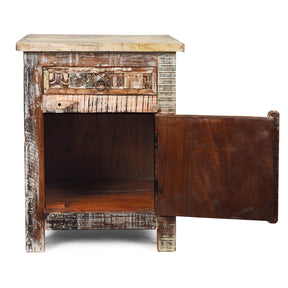 Reclaimed Teak Bedside Cabinet With Drawer
