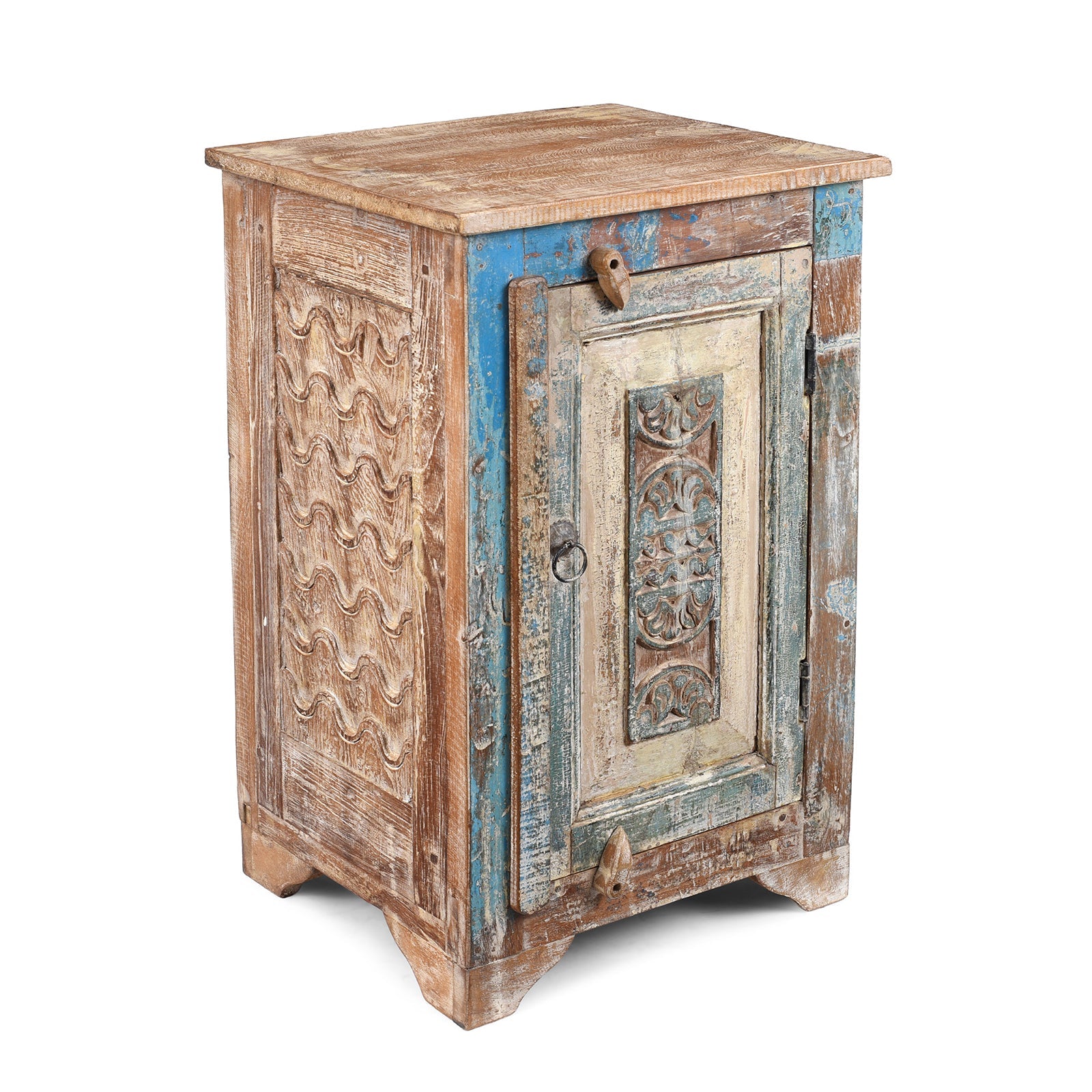 Bedside Cabinet Made From Reclaimed Carved Teak