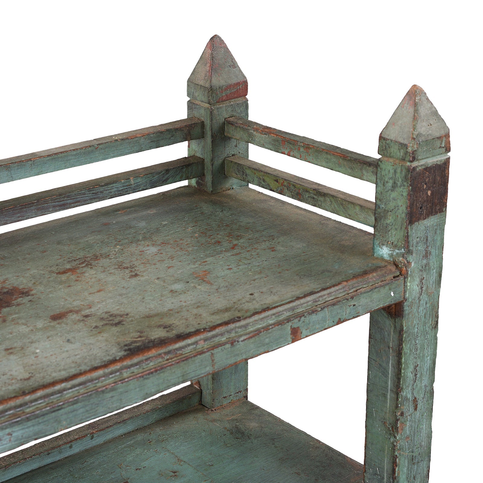 Vintage Green Painted Indian Teak Shelf - Ca 1930
