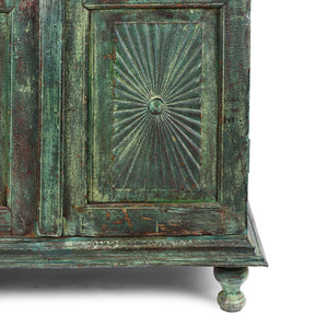 Indian Almirah Cabinet With Sunburst Panels - 19th Century