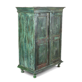 Indian Almirah Cabinet With Sunburst Panels - 19th Century