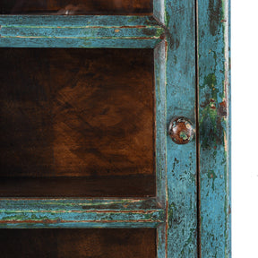 Blue Painted Teak Glazed Wall Cabinet - Ca 1930