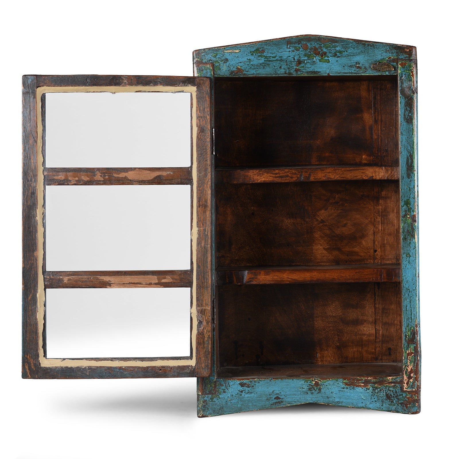 Blue Painted Teak Glazed Wall Cabinet - Ca 1930