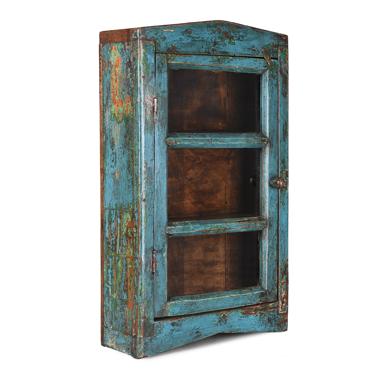 Blue Painted Teak Glazed Wall Cabinet - Ca 1930