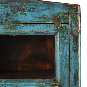 Blue Painted Teak Glazed Wall Cabinet - Ca 1930