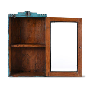 Blue Painted Teak Glazed Wall Cabinet - Ca 1930