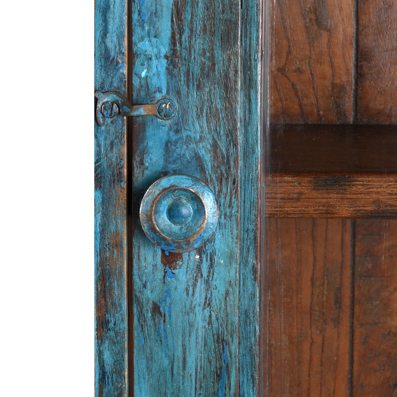 Blue Painted Teak Glazed Wall Cabinet - Ca 1930
