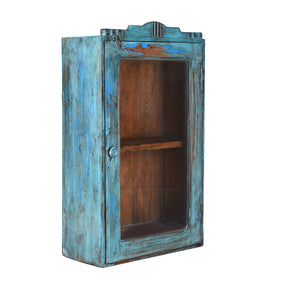 Blue Painted Teak Glazed Wall Cabinet - Ca 1930