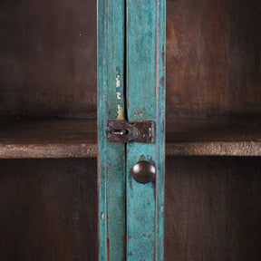 Blue Painted Teak Glazed Wall Cabinet - Ca 1930
