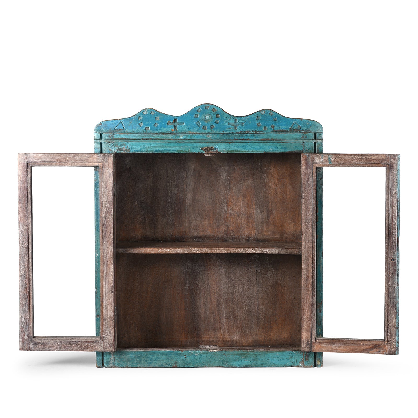 Blue Painted Teak Glazed Wall Cabinet - Ca 1930