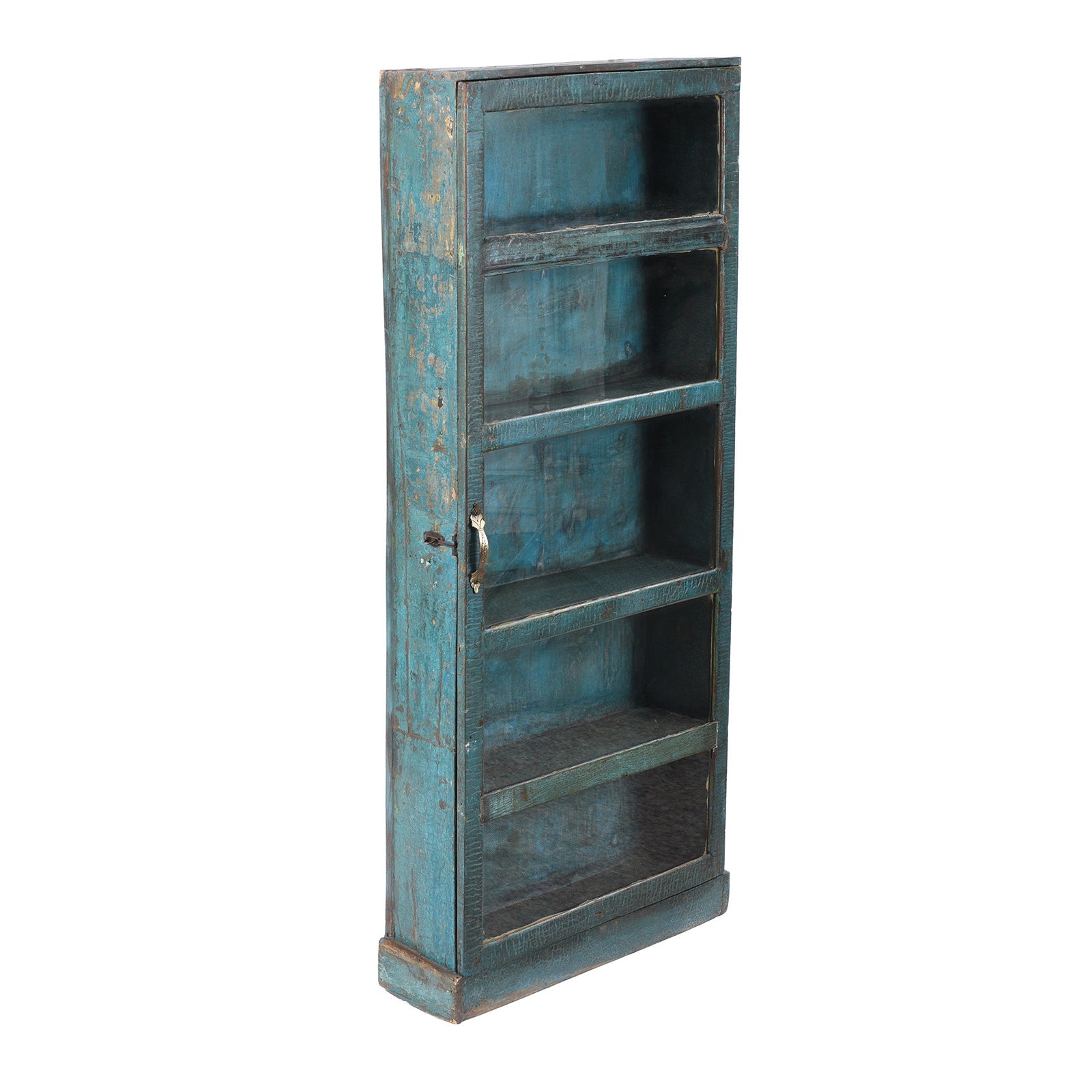 Tall Blue Painted Glazed Wall Cabinet - Ca 1920
