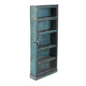 Tall Blue Painted Glazed Wall Cabinet - Ca 1920