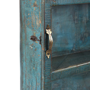 Tall Blue Painted Glazed Wall Cabinet - Ca 1920