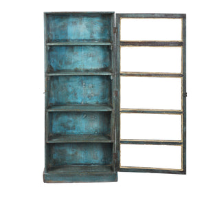 Tall Blue Painted Glazed Wall Cabinet - Ca 1920