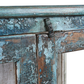 Blue Painted Glazed Side Cabinet From Gujarat - Ca 1910