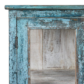 Blue Painted Glazed Side Cabinet From Gujarat - Ca 1910