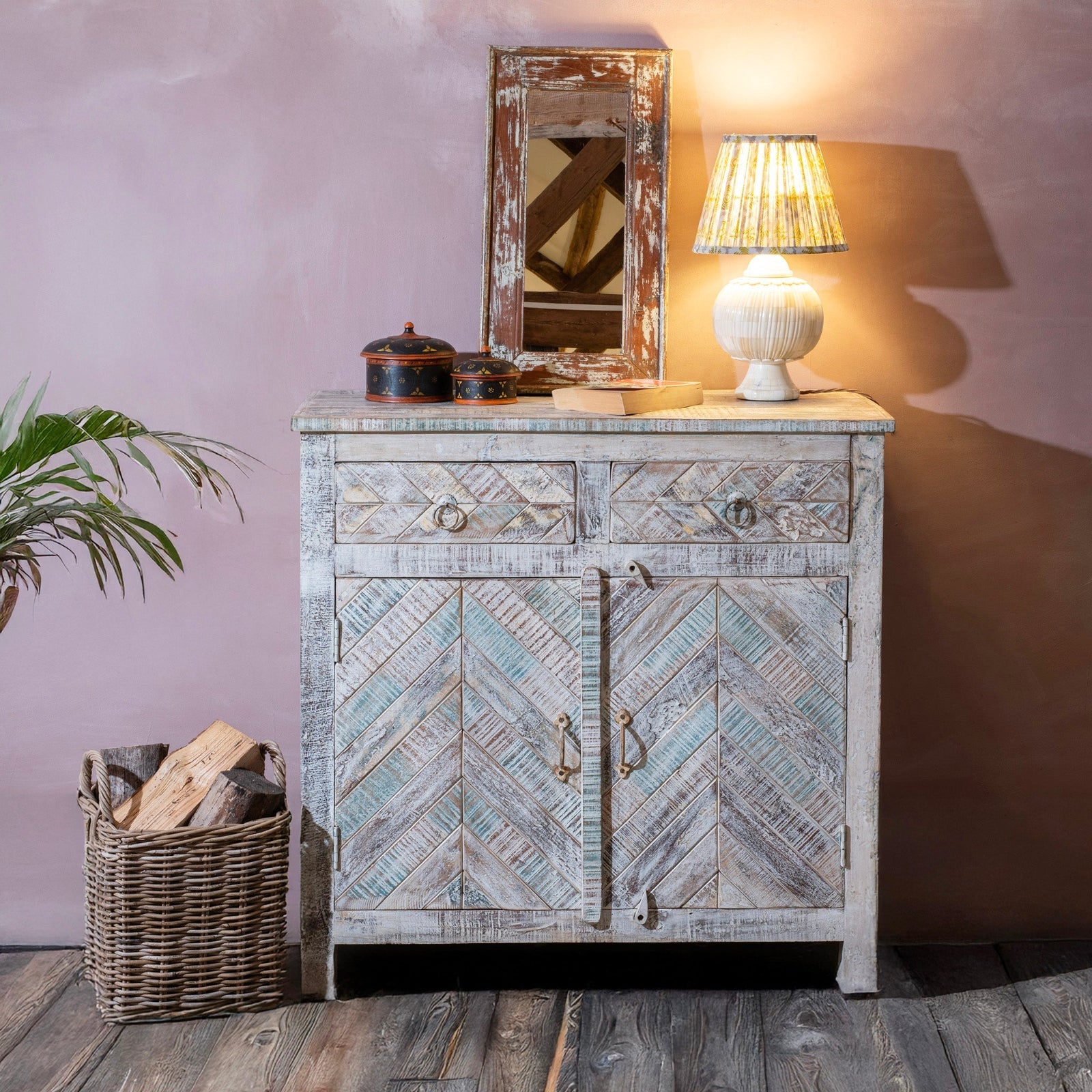 2 Door Parquet Side Cabinet Made From Reclaimed Teak
