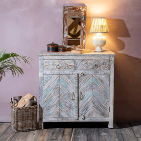 2 Door Parquet Side Cabinet Made From Reclaimed Teak