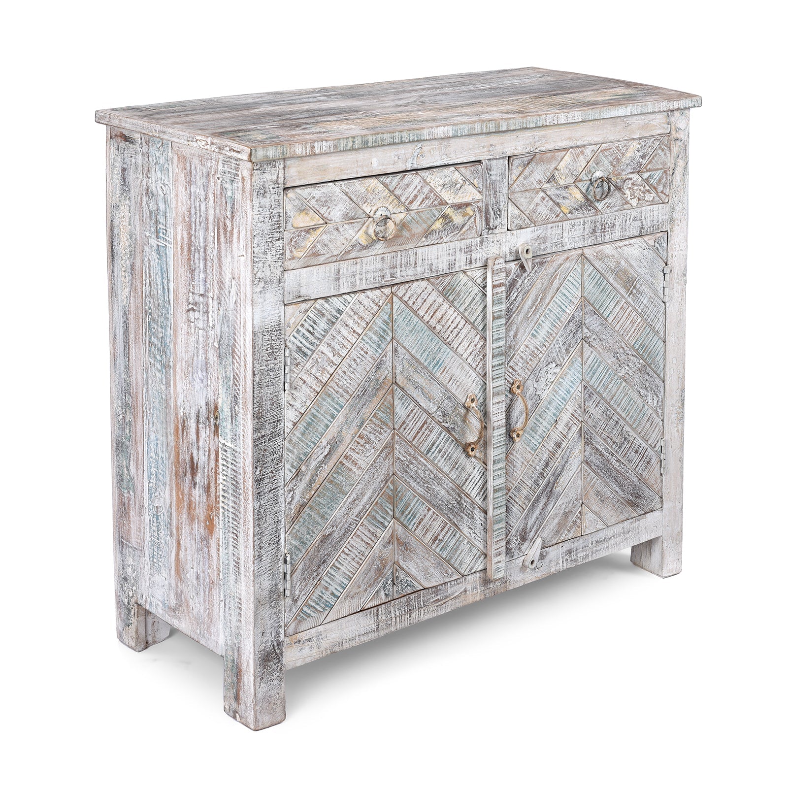 2 Door Parquet Side Cabinet Made From Reclaimed Teak