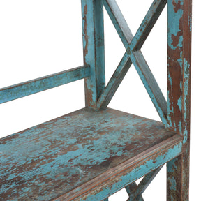 Vintage Blue Painted Indian Teak Shelf - Ca 1930