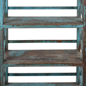 Vintage Blue Painted Indian Teak Shelf - Ca 1930