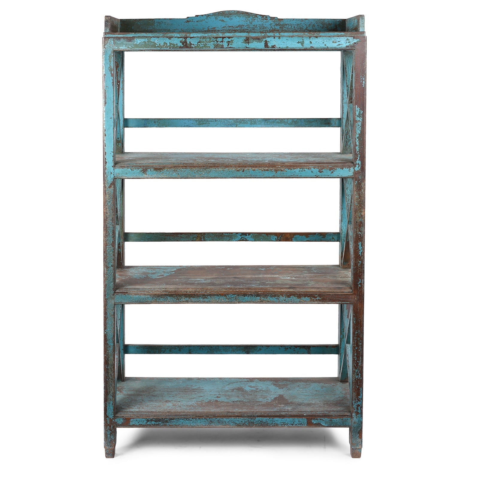 Vintage Blue Painted Indian Teak Shelf - Ca 1930