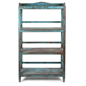 Vintage Blue Painted Indian Teak Shelf - Ca 1930
