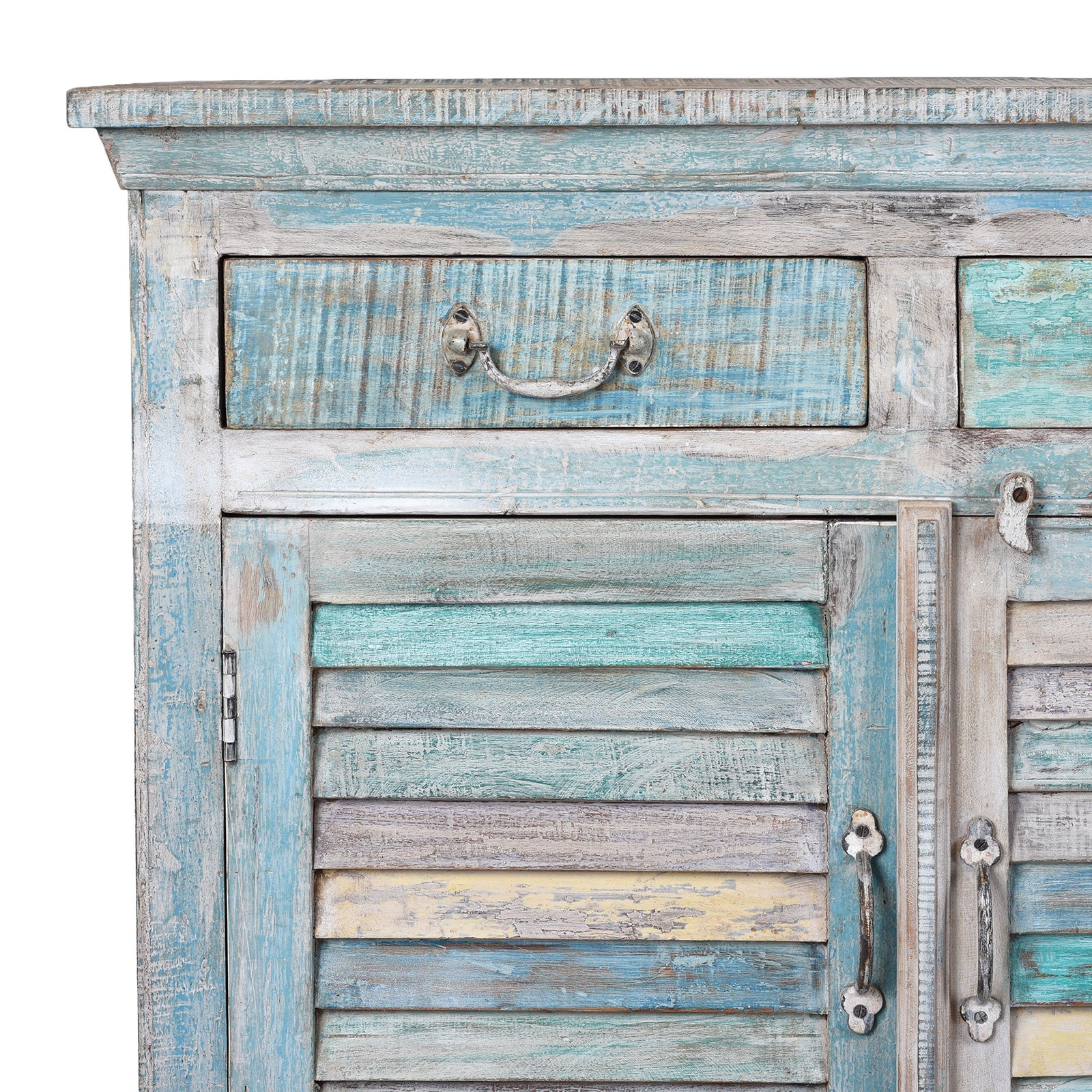 Blue Painted Reclaimed Louvre Sideboard